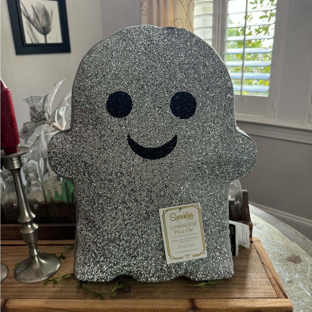 “SPARKLES HOME” SILVER SEQUIN GHOST THROW DECORATOR PILLOW